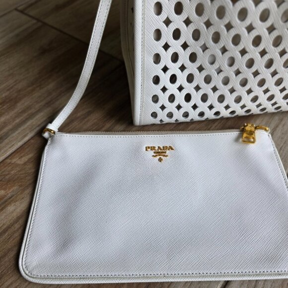 Prada  Perforated White Tote Top Handle Handbag - Picture 6 of 12